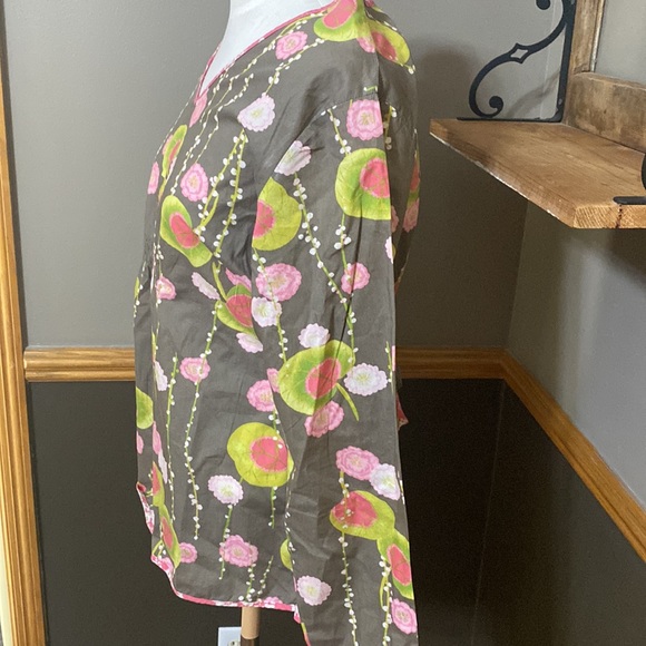 Columbia XCO taupe floral long sleeve v neck cinch tie waist tunic size L - Picture 5 of 8